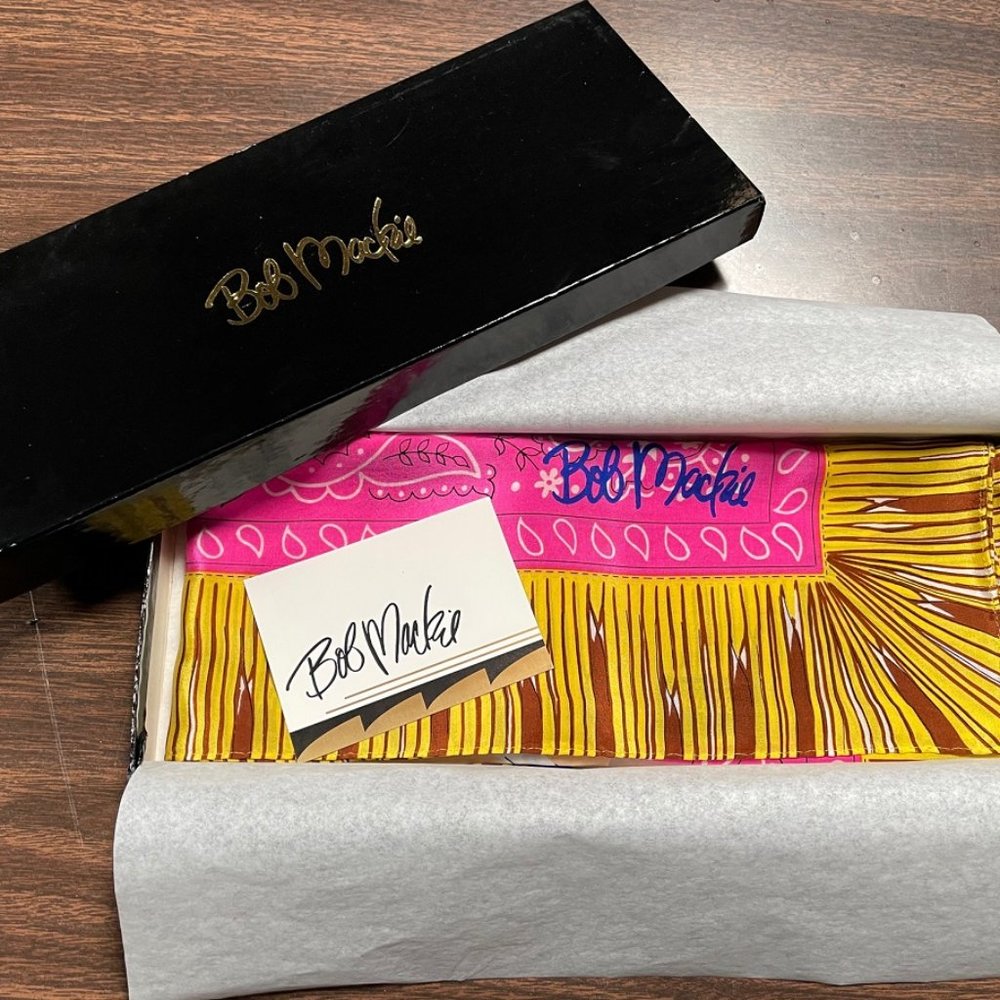 NWT Bob Mackie Bronco Billy 100% Silk Scarf + black gift box BRAND NEW - Picture 2 of 4